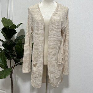 H by Halston Women's Knit Lightweight Open Cardigan Duster Long Sz M Cream NWOT